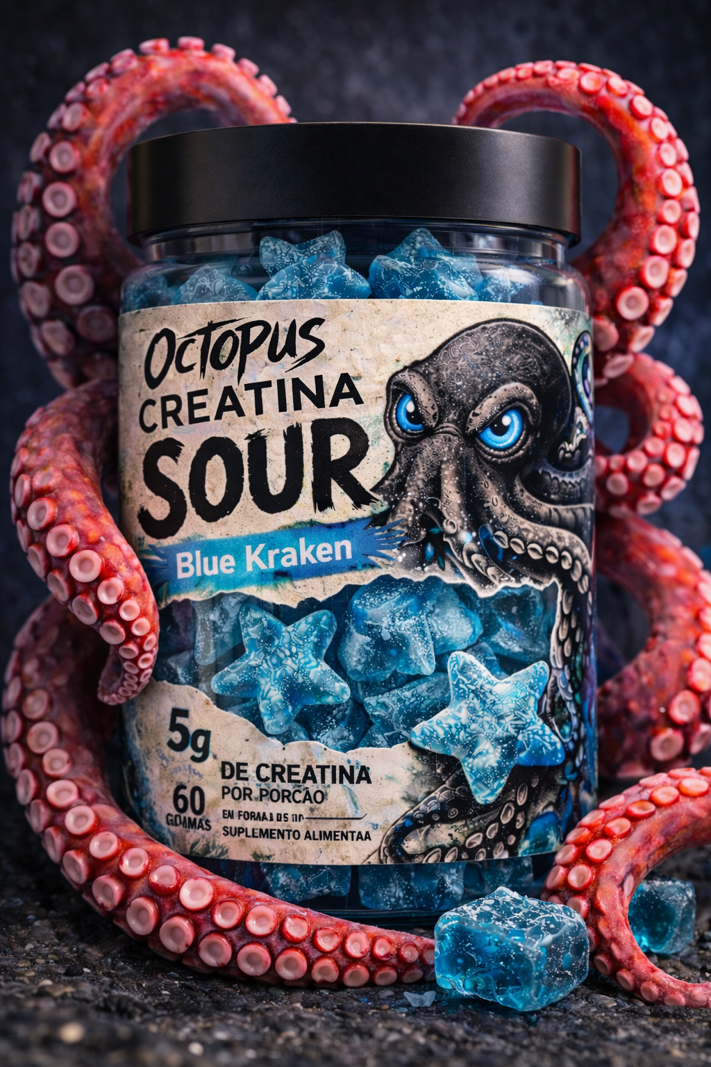Gummy de Creatina 5g Octopus 30 dias 60 gomas - Maçã Verde Sour