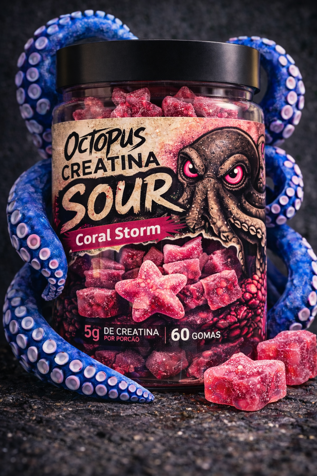 Gummy de Creatina 5g Octopus 30 dias 60 gomas - Maçã Verde Sour